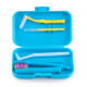 Orthodontic set for care of braces with a mono-beam brush, blue